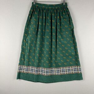 Vintage Fenwick Corduroy Printed Pleated Midi Skirt Women 12 Green Pocket Japan